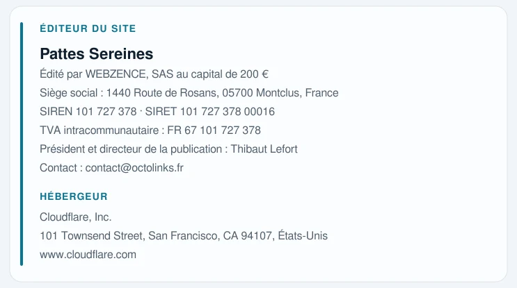 Coordonnées légales de l&rsquo;éditeur et de l&rsquo;hébergeur du site